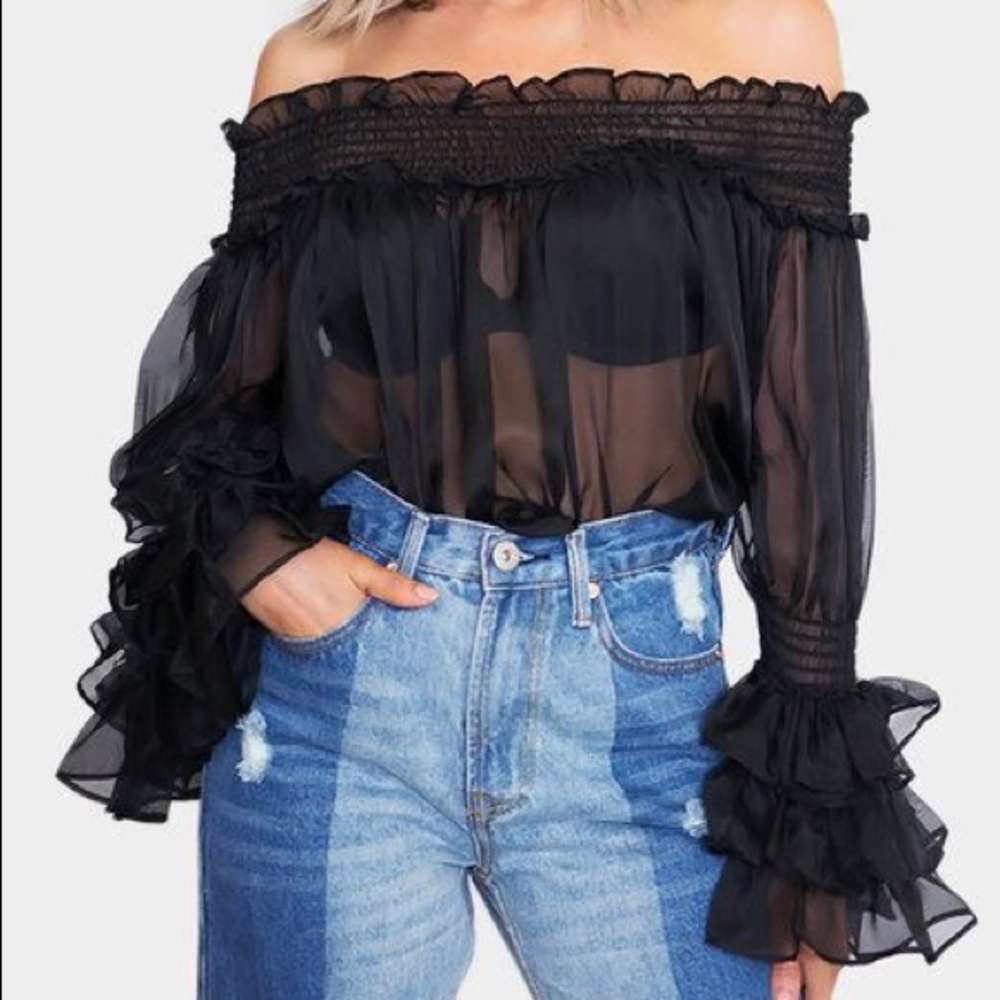 Plus Size Chiffon Off Shoulder Ruffle Top